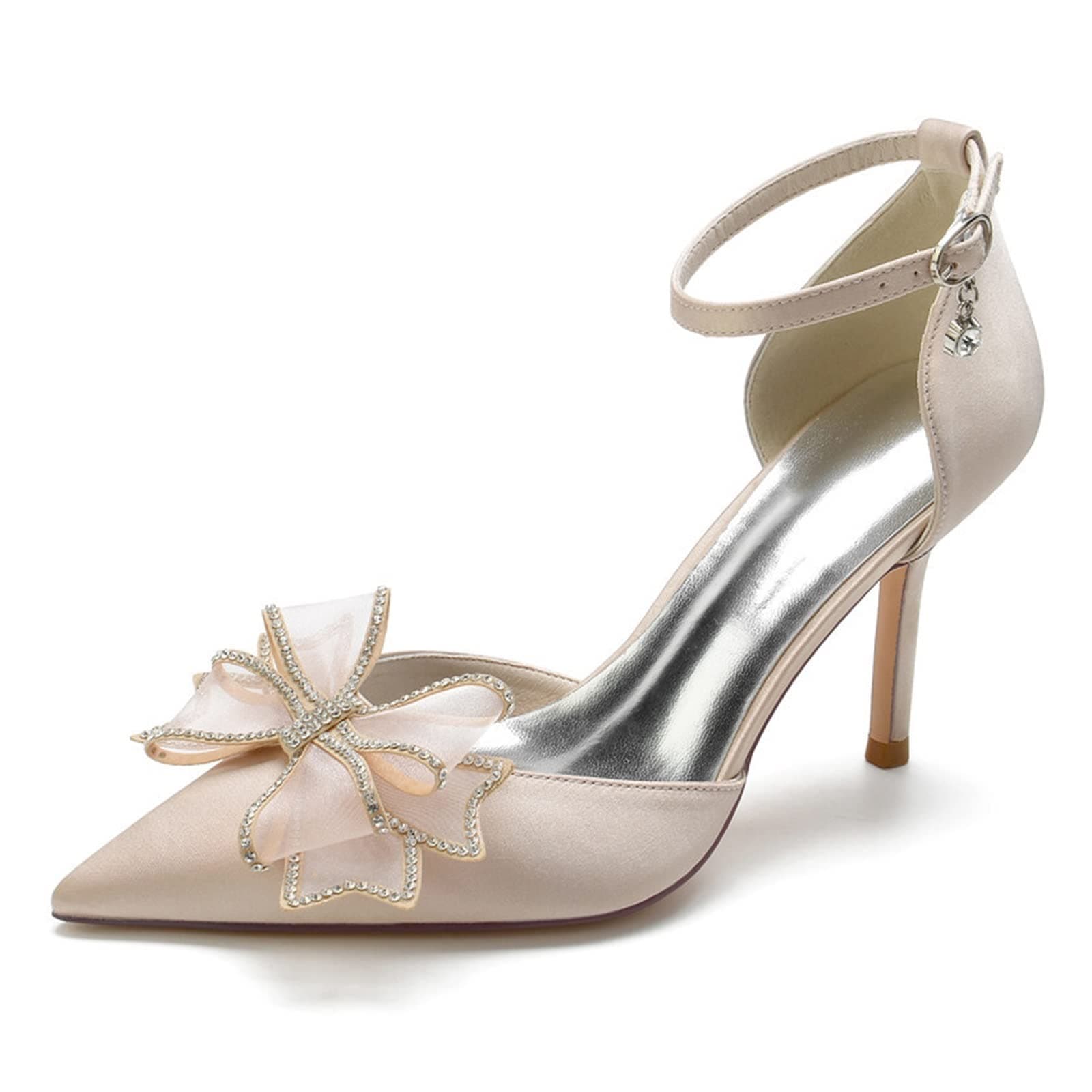 YOLNEY High Heels， Satin Rhinestone High Heels For Brides, Pointy Stilettos, Encores, Buckles, Belts, Parties (Color : Pink, Size : 10 5)