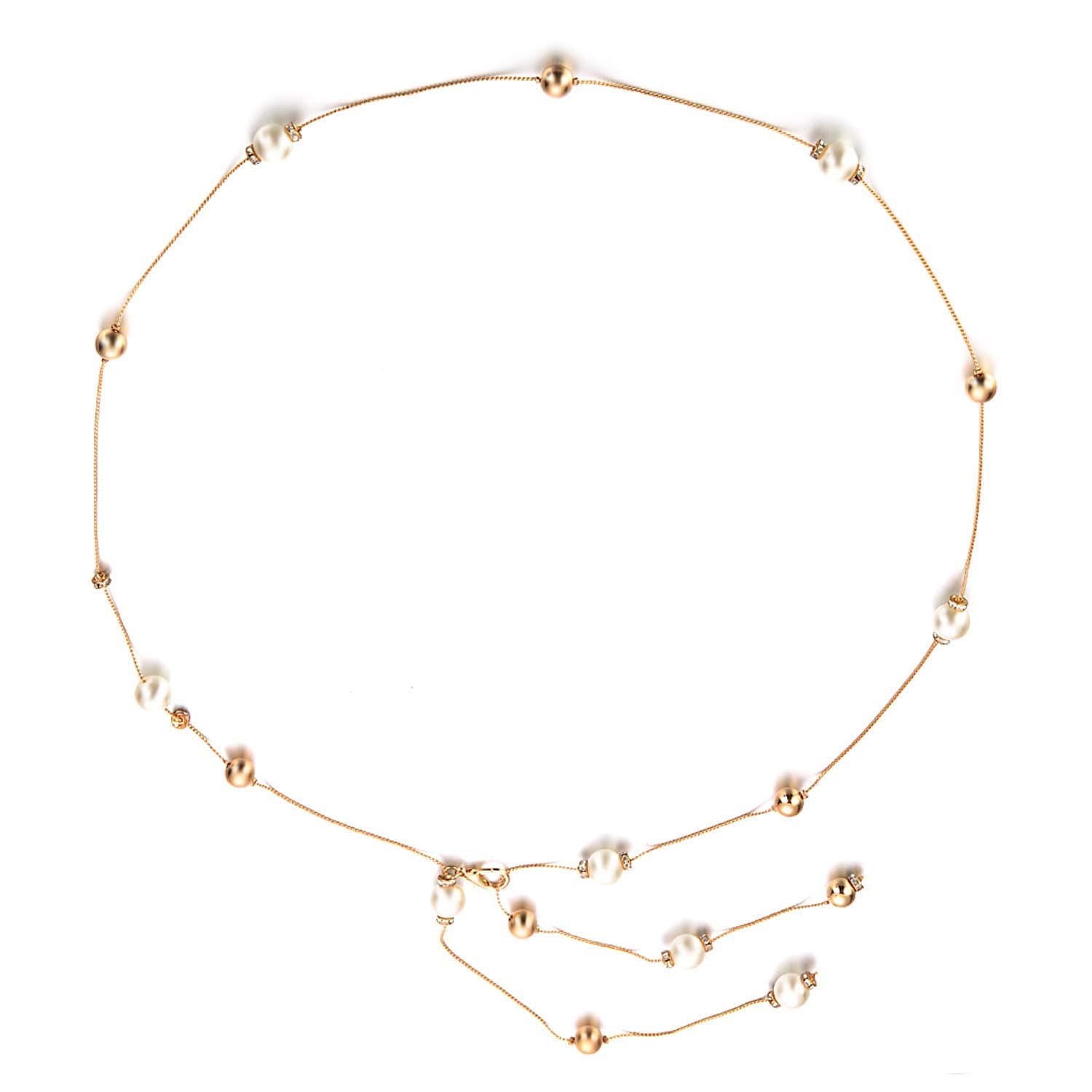 WedDecorWedDecor Women’s Pearl Diamante Rhinestone Waist Charm Chain Belt Fashion Accessories for Casual, Formal and Western Outfits, Fits up to Waist Size of 40"