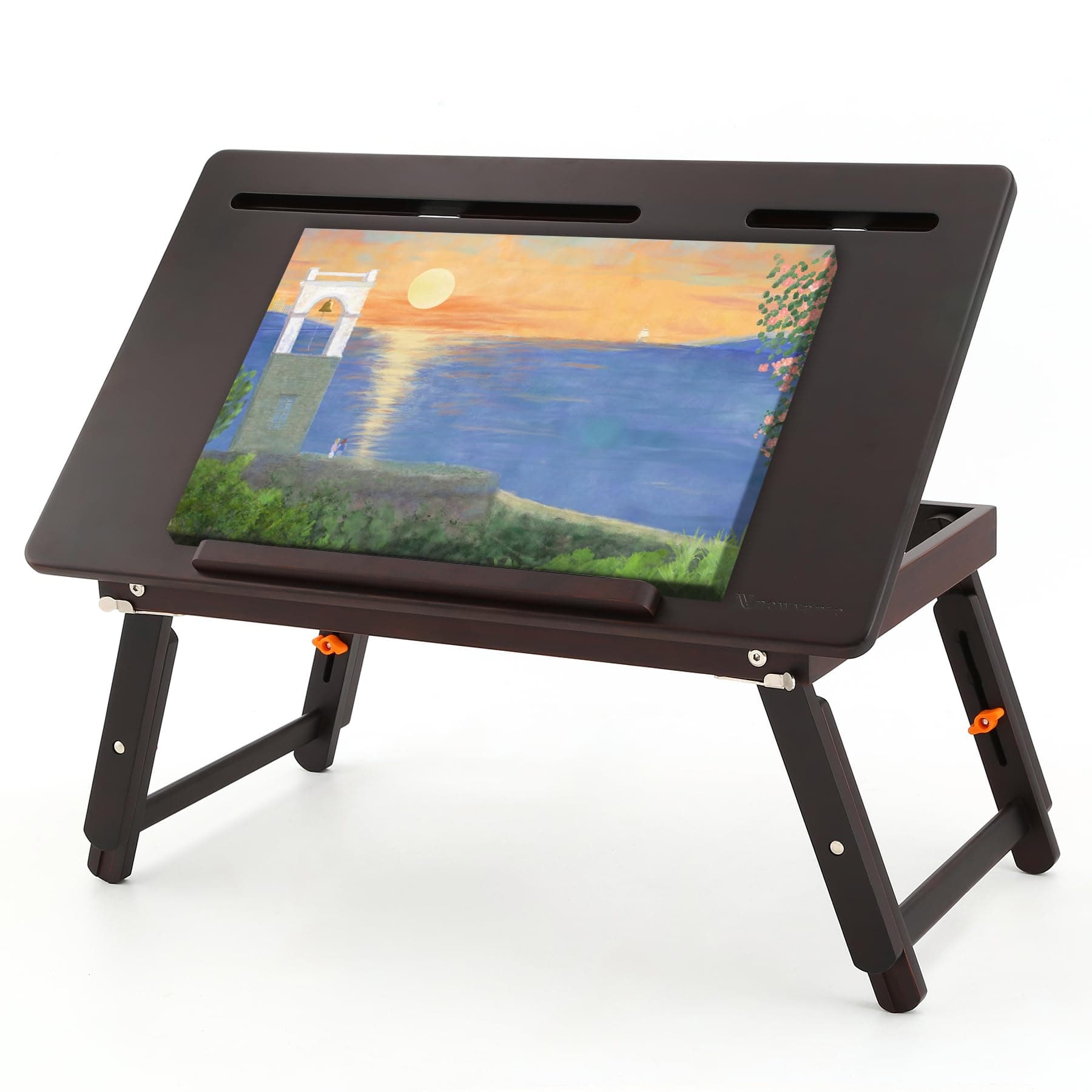 Nnewvante Drawing Table Foldable Drafting Desk with Adjustable Height & Angle Bamboo Drawing Board Easel with Tablet and Phone Slots for Painting, Drafting, Writing, Reading