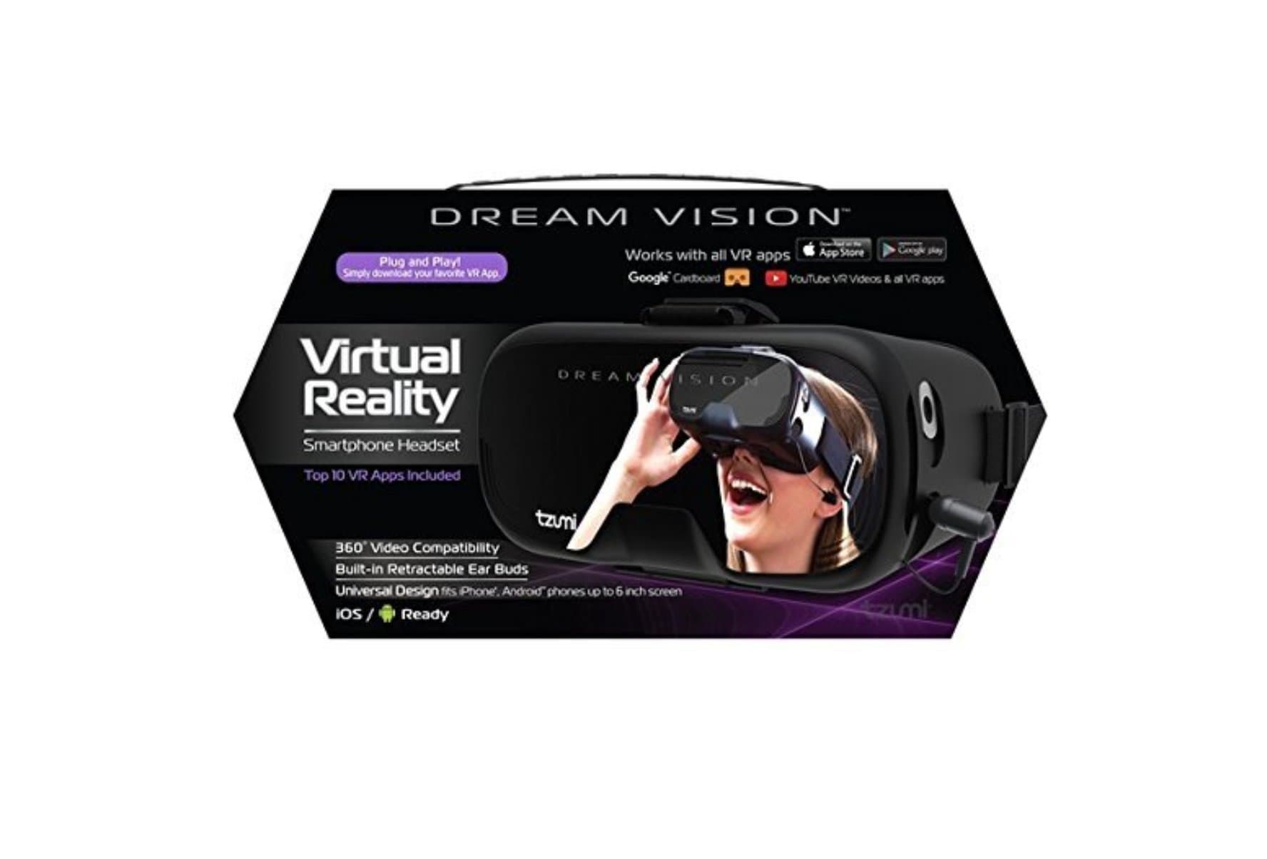 Dream Vision Virtual Reality Smartphone Headset For iPhone And Android Phones Up To Six Inches. Top Ten VR Apps Included