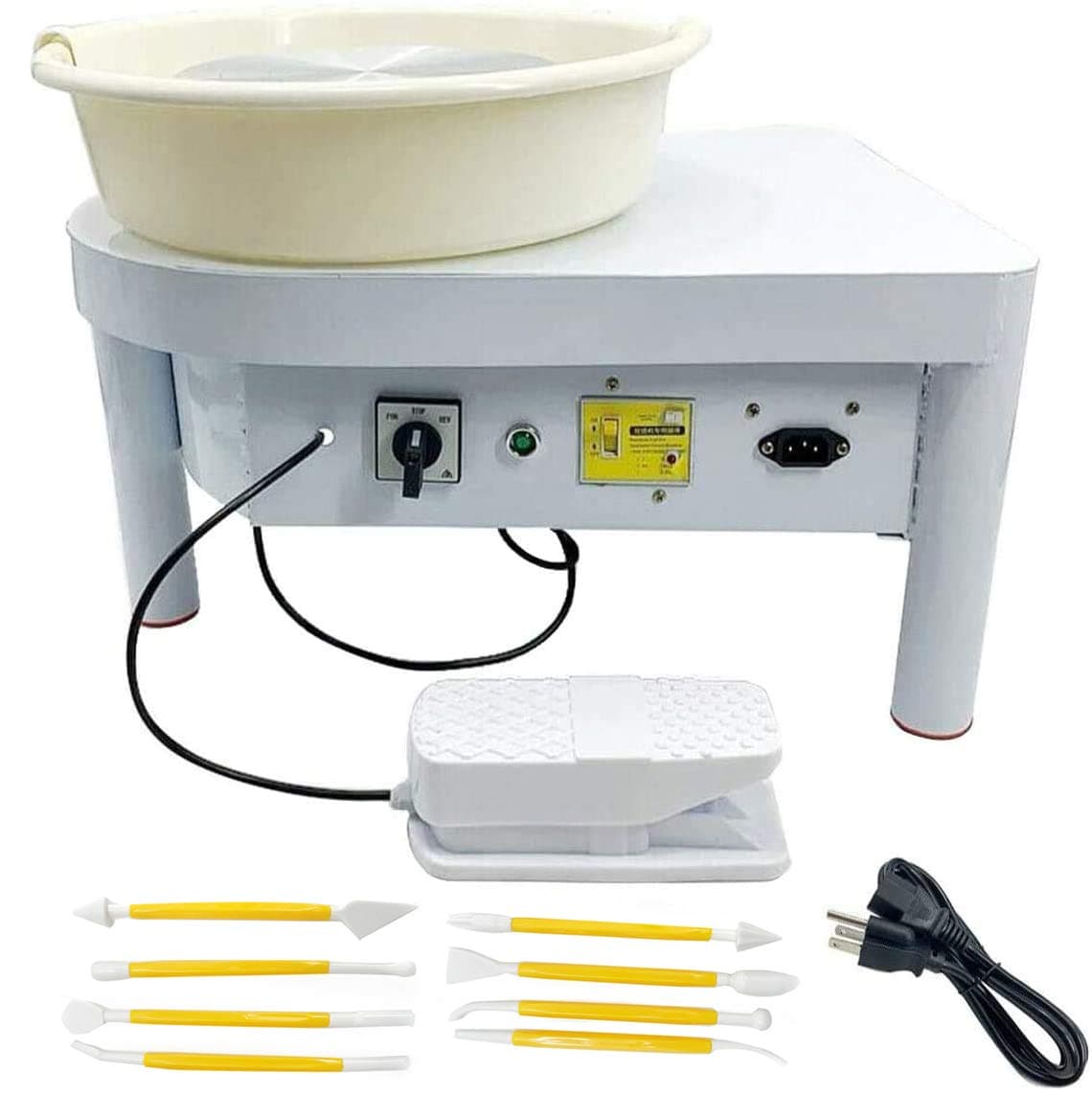 Lfhelper Pottery Wheel 9.8" (25cm)Electric Pottery Wheel Machine Ceramic Work Clay Forming Machine 350W with Foot Pedal and Detachable Basin for Ceramic Work Art Craft White