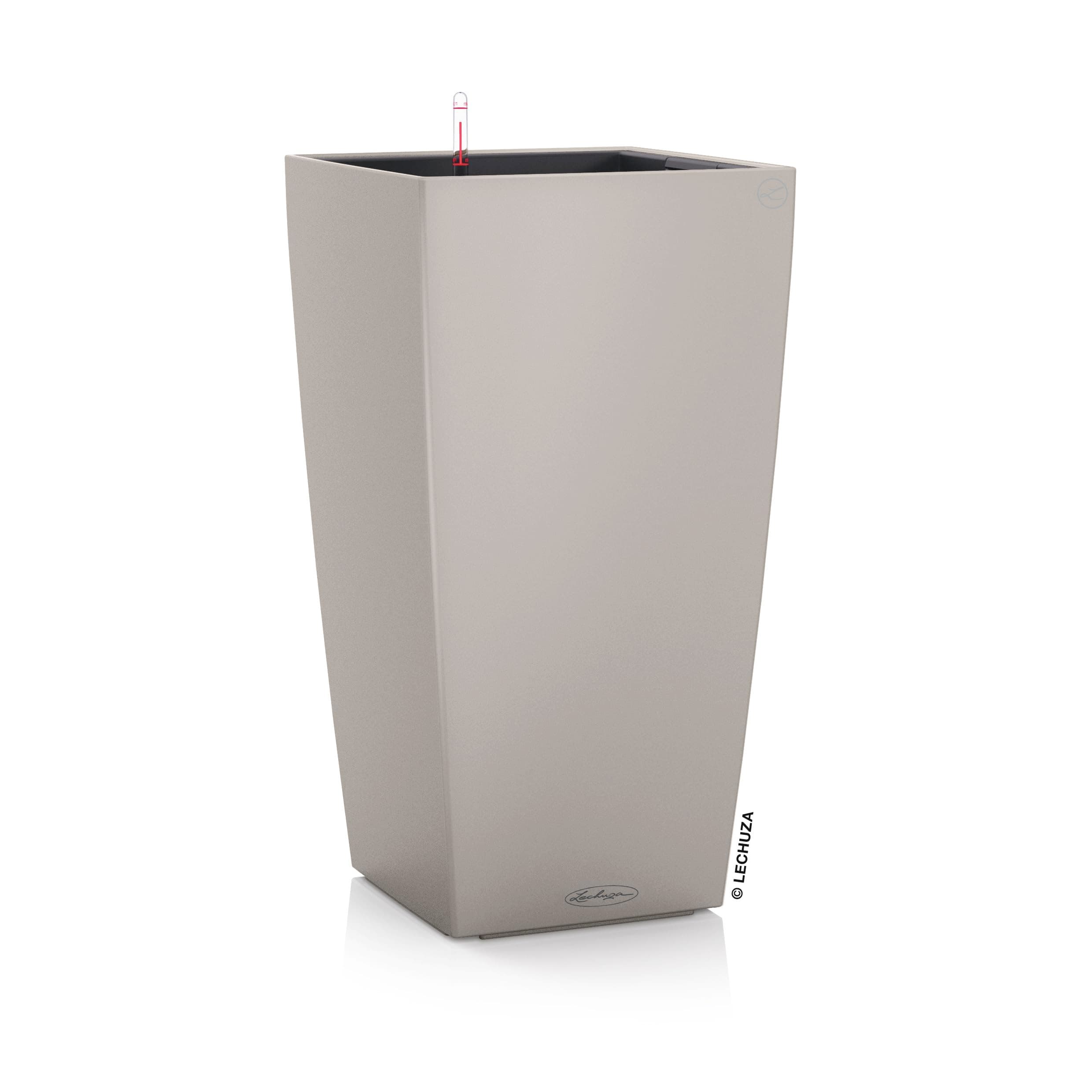 Lechuza CUBICO Color 22 Sand Brown, Self-Watering Tall Planter, H16.1 L8.7 W8.7 in