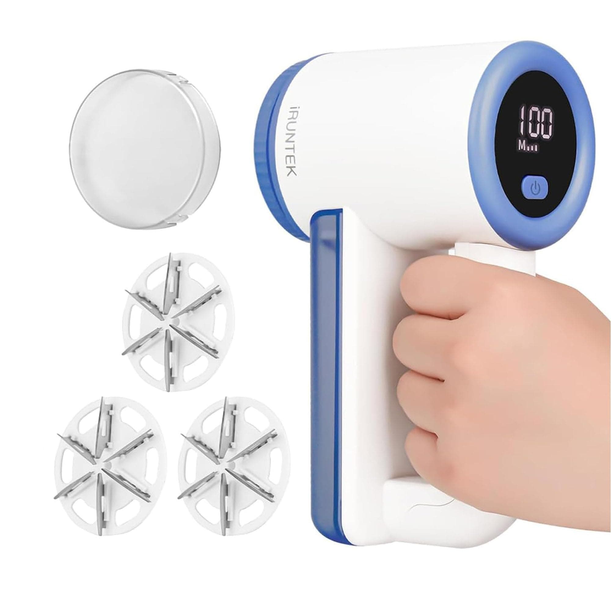 iRUNTEK Rechargeable Fabric Shaver & Lint Remover|3-Speed Lint Shaver with LED Display & Large Lint Bin|Sweater Shaver with Type-C Fast Charging|Removes Fuzz & Pills from Clothes, Furniture - Blue