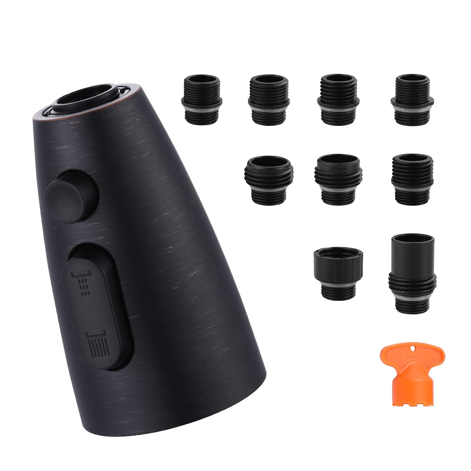 WOWOW Kitchen Faucet Head Replacement Oiled Rubbed Bronze, 3 Function Pull Out Spray Nozzle with 9 Adapters for Kitchen Sink Faucet，US Standard for Moen Kohler Delta Faucets G1/2 Male Connector