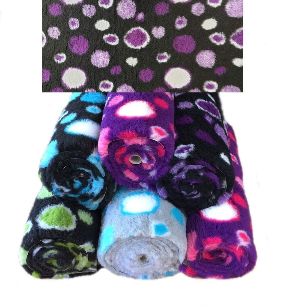 PnH Veterinary Bedding ® CIRCLES - NON SLIP - DOG BED - WHELPING FLEECE - Rubber Backed Vet Bed Roll/Pieces - Choice Of Colours And Sizes (75cm x 50cm, Black with Purple Circles)