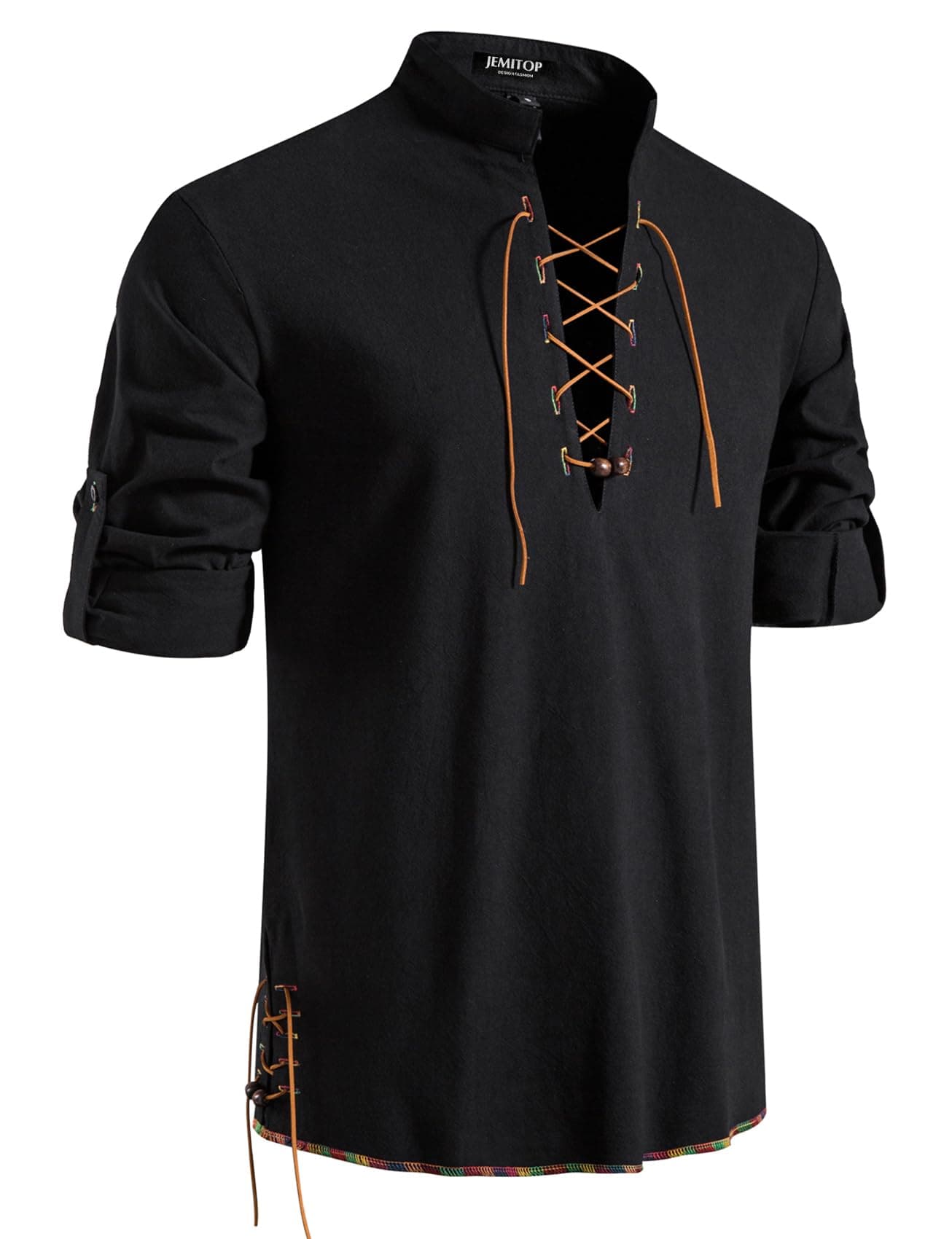 Men's Pure Cotton Retro Lace Up Shirts for Renaissance Pirate Medieval Viking
