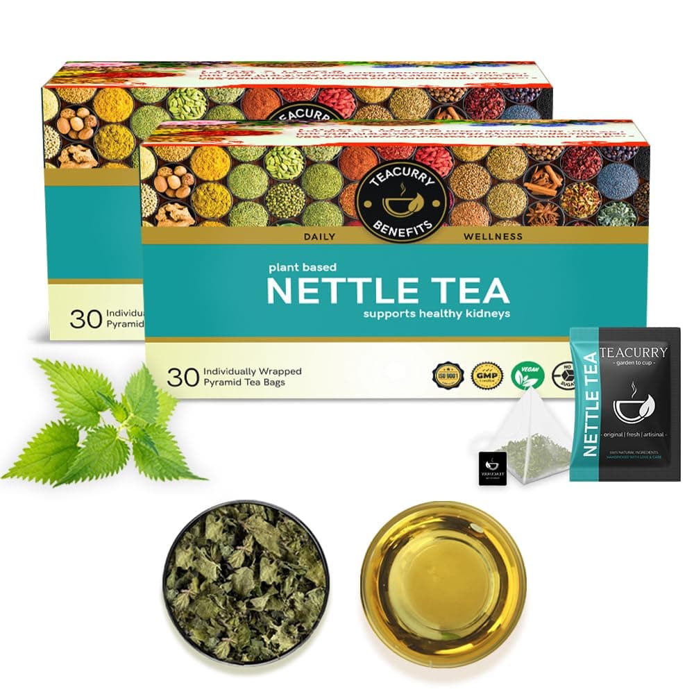 TEACURRY Stinging Nettle Tea (2 Months Pack, 60 Tea Bags) - Helps in Kidney Detox, Blood Sugar, Blood Purify - Nettle Green Tea - Stinging Nettle Tea Bags
