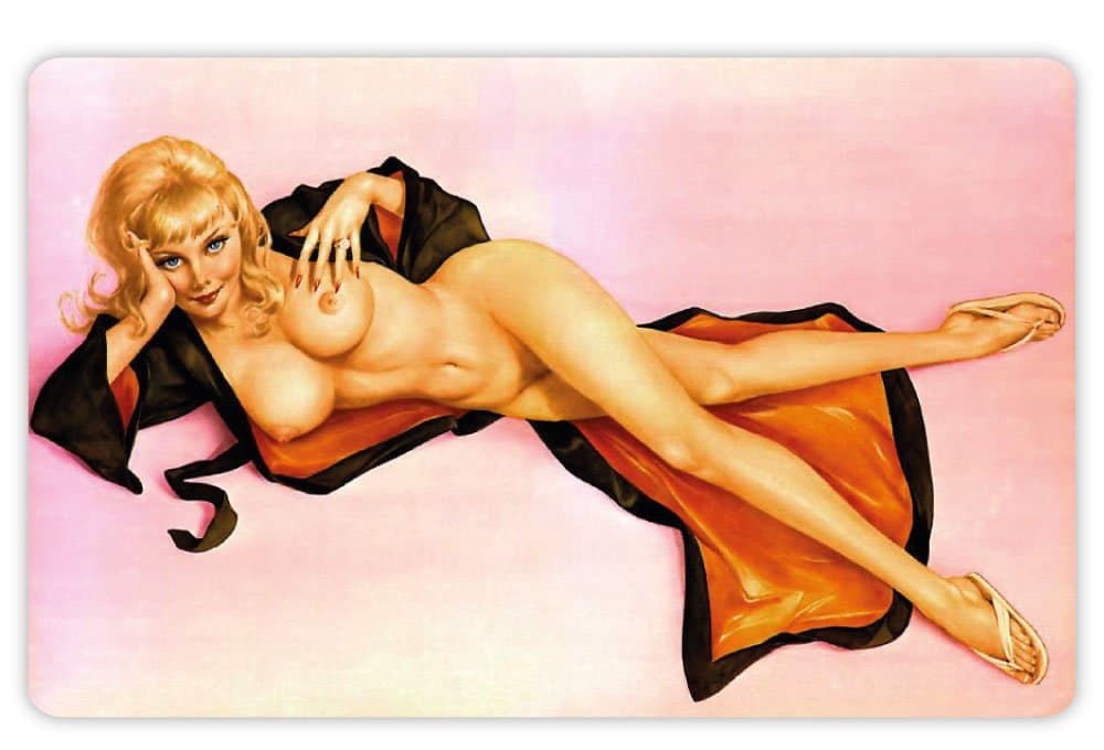 up pin-up the girl lies with an open bathrobe sticker decal 5" x 3" F