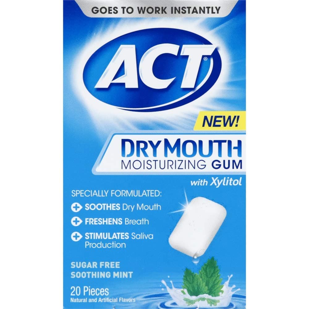 Dry Mouth Moisturizing Gum, Soothing Mint, Sugar Free, 20 Count (3 Pack)