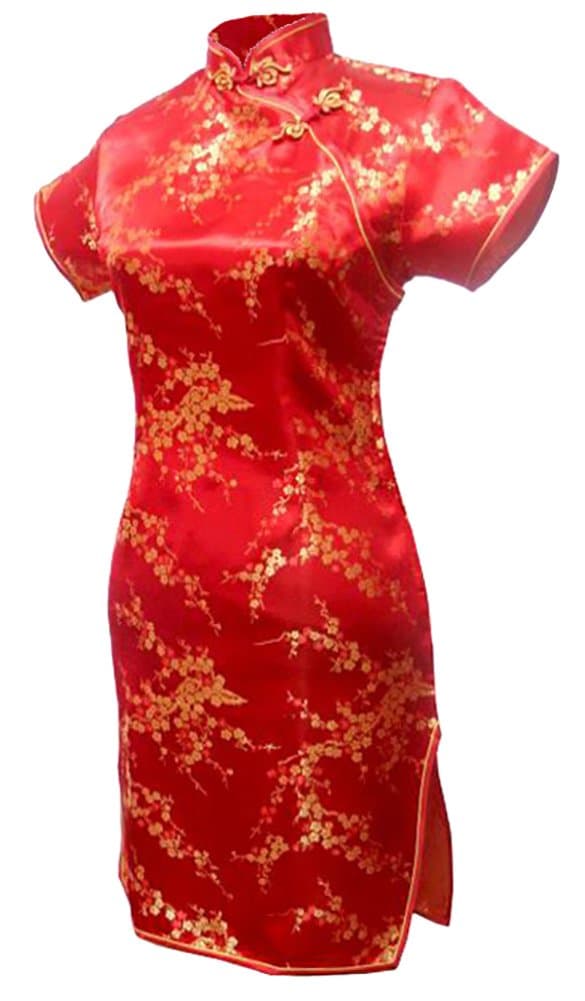 Women's Sexy Red Floral Mini Chinese Evening Dress Cheongsam