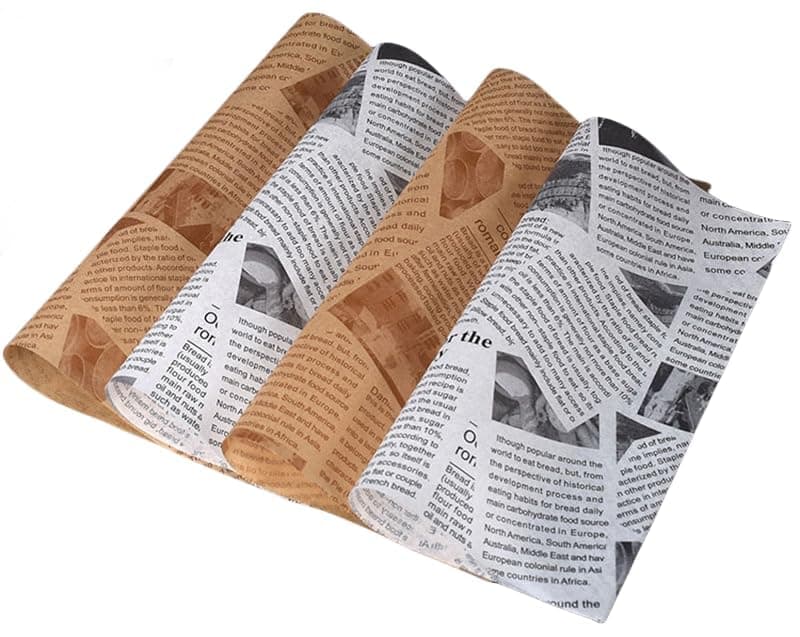 100Pcs Basket Liners Food Picnic Deli Wax Paper Sheets for Food, 11.8 x 11.8 Inch, Stick Baking Paper Newspaper Printing Design Food Wrapping Paper (100 sheets)