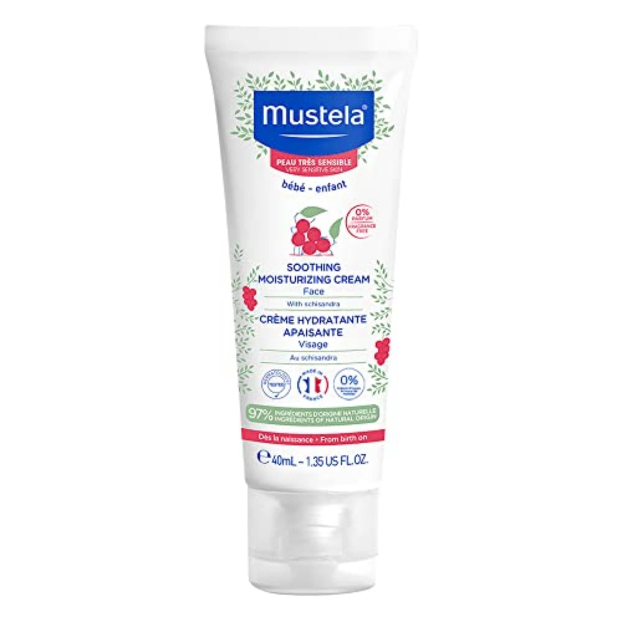 Mustela Baby Soothing Moisturizing Cream - Face Moisturizer for Very Sensitive Skin - with Natural Avocado & Schizandra Berry - Fragrance-Free - 1.35 fl. oz.