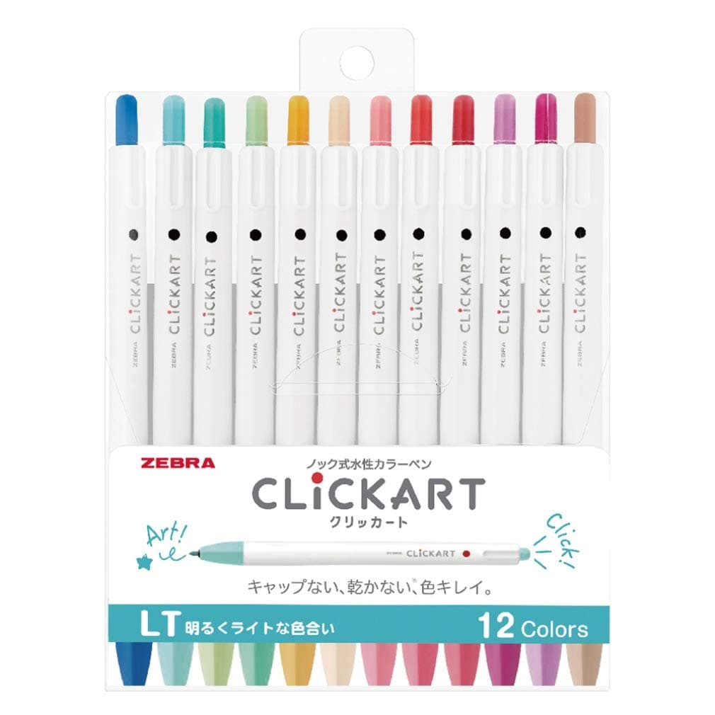 Zebra WYSS22-12CLT Water Based Pen, Clickart, LT12 Color Set