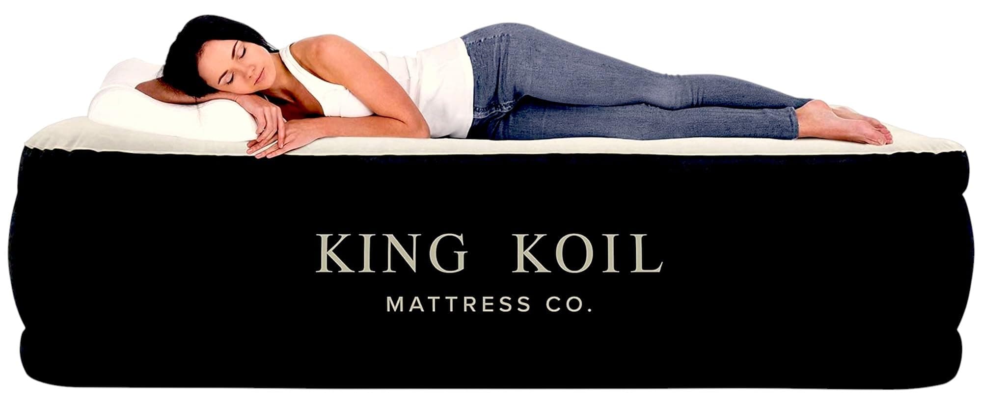 Kingg Koil Raised Air Mattress Quilt Top & ONLY Bed - Built-in Pump to Raise Air Mattress Best Inflatable Air Bed Twin Size Upgraded Luxury Twin Black