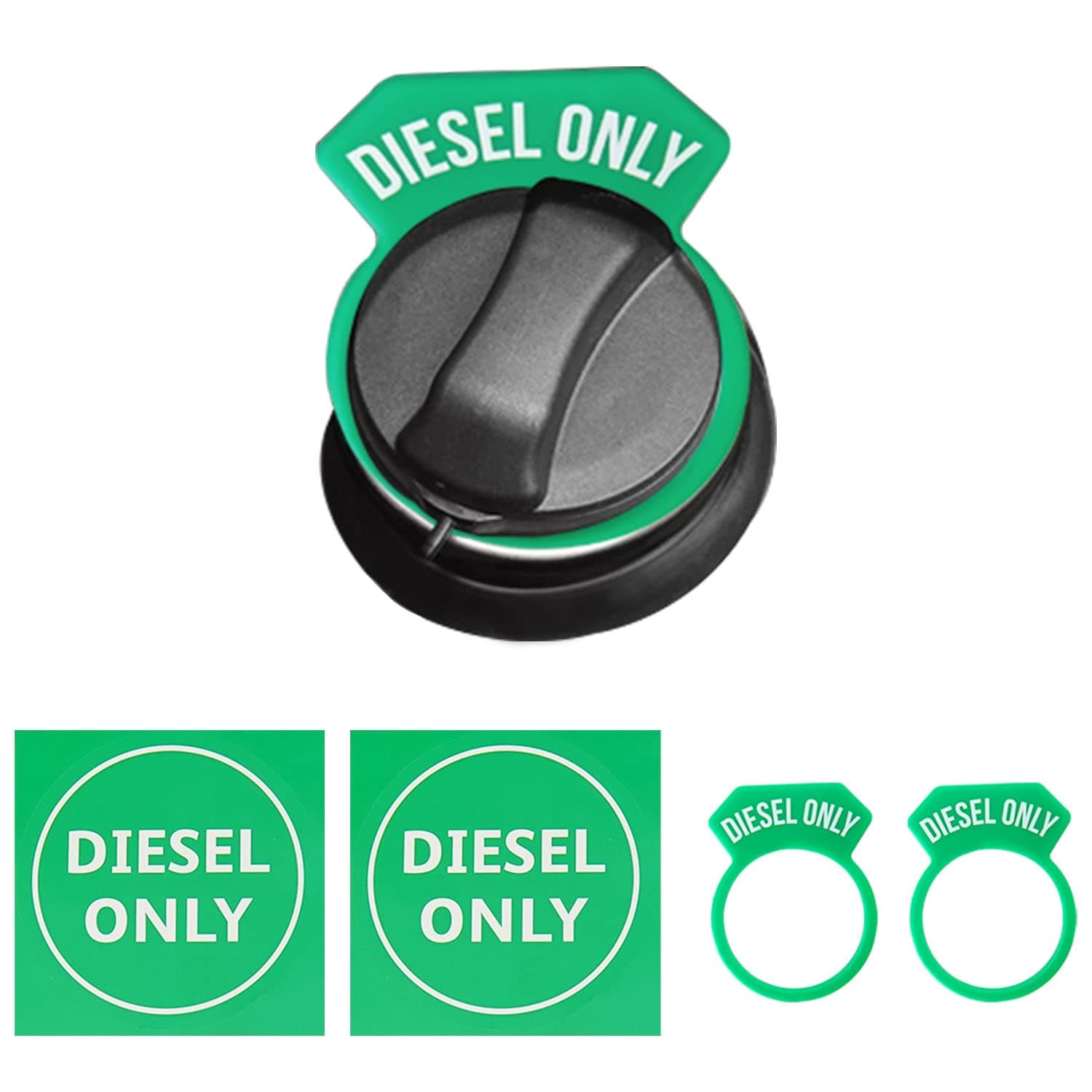 Carrotez Diesel Fuel Cap Silicone Ring 2PCS with 2 Stickers, Gas Cap Truck Accessories Replacement Parts - Green