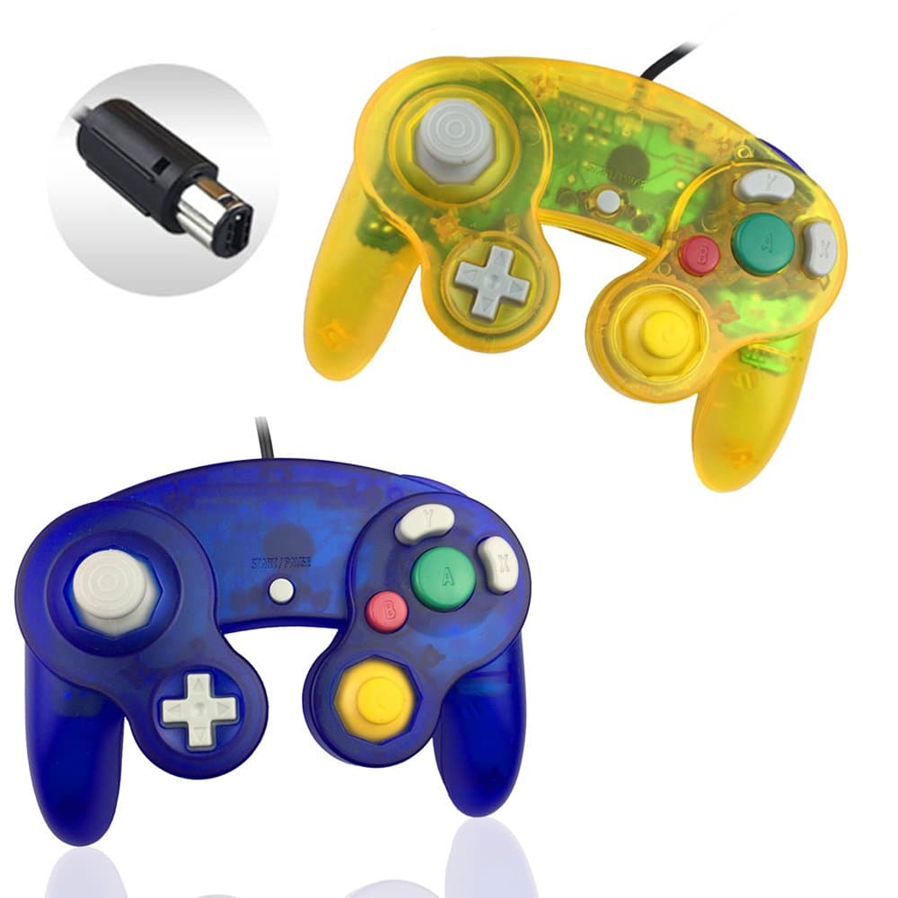 Reiso 2 Packs NGC Controllers Classic Wired Controller for Wii Gamecube(Clear Yellow and Clear Blue)
