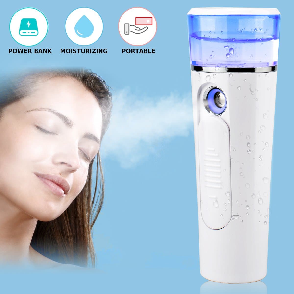 Nano Mist Sprayer,Diivoo Handy Nano Facial Steamer,Facial Spray Mister for Moisturizing/Hydrating, Rechargeable Skin Care Mist,with 2200mAh Emergency Power Bank Function, White