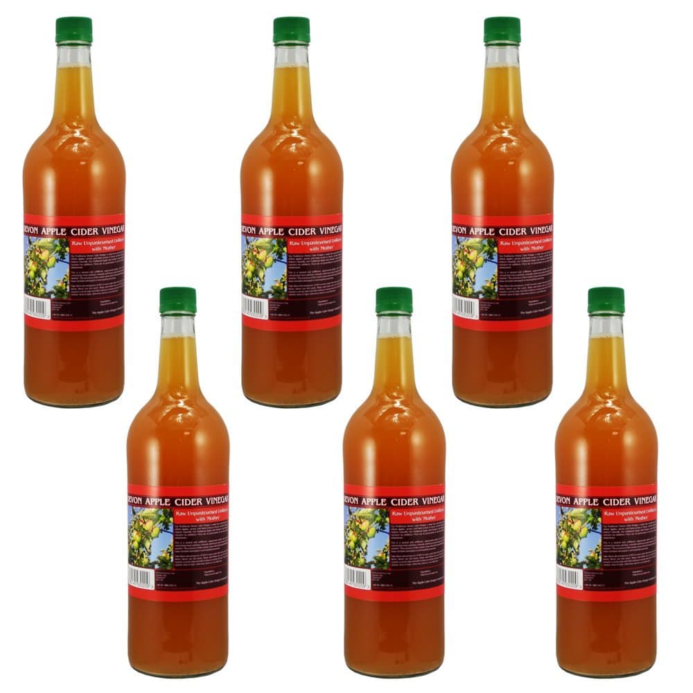 Apple Cider Vinegar Tonic with 'Mother' - 1000ml Natural Raw Unfiltered Glass Bottle - 6 Pack