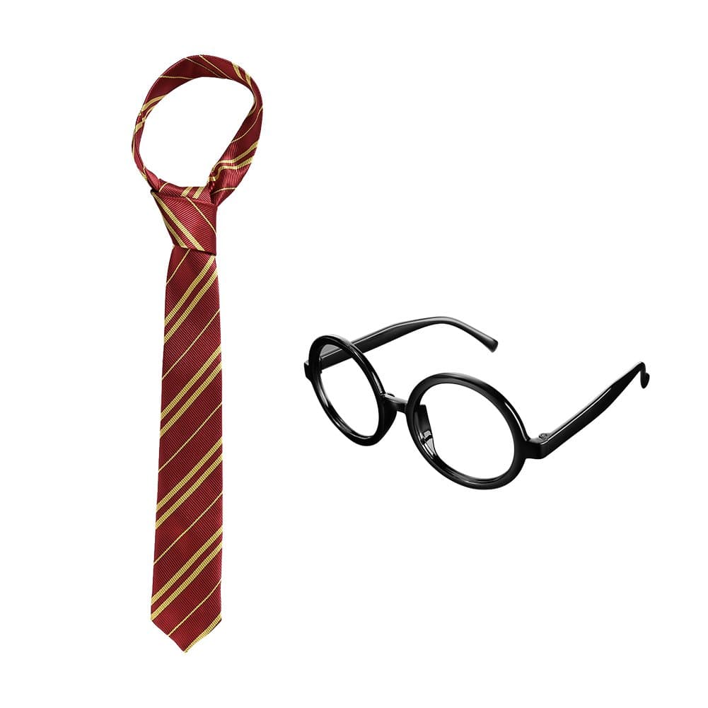 Cosplay Tie with Novelty Glasses Frame for Kids Teens, Halloween Christmas Party Supplies Costume Accessory Red