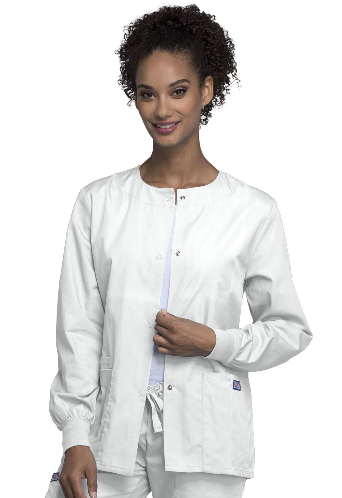scrubs jacket for women, Snap Front Warm-Up Jacket with 3 Pockets and Easy Care - 4350