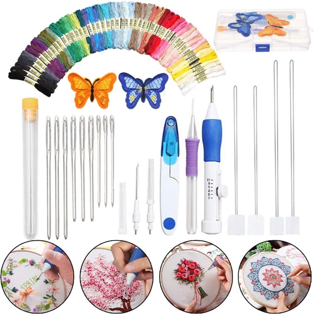 Anpay Embroidery Stitching Punch Needle Embroidery Kit Craft Tool Set Including 50 Color Threads for DIY Sewing Embroidery Cross Stitch Kits and Knitting Sewing Tool