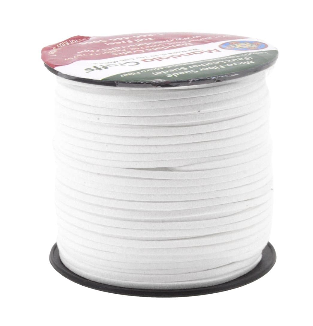 Mandala Crafts Faux Suede Cords - 2.65mm White Leather Cords for Jewelry Making, Dream Catchers, Crafts & Garments