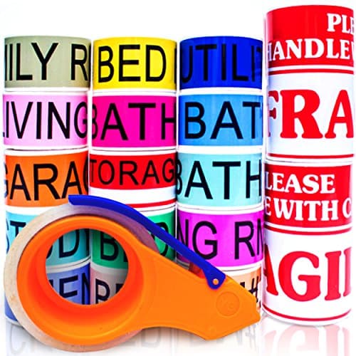 Moving Labels, 1 Clear Packing Tape, 2 Fragile Moving Stickers ~ 3X Bigger Than Competitors ~ Stay Organized & Save Time for Home Moves ~ Apply only on Moving Boxes