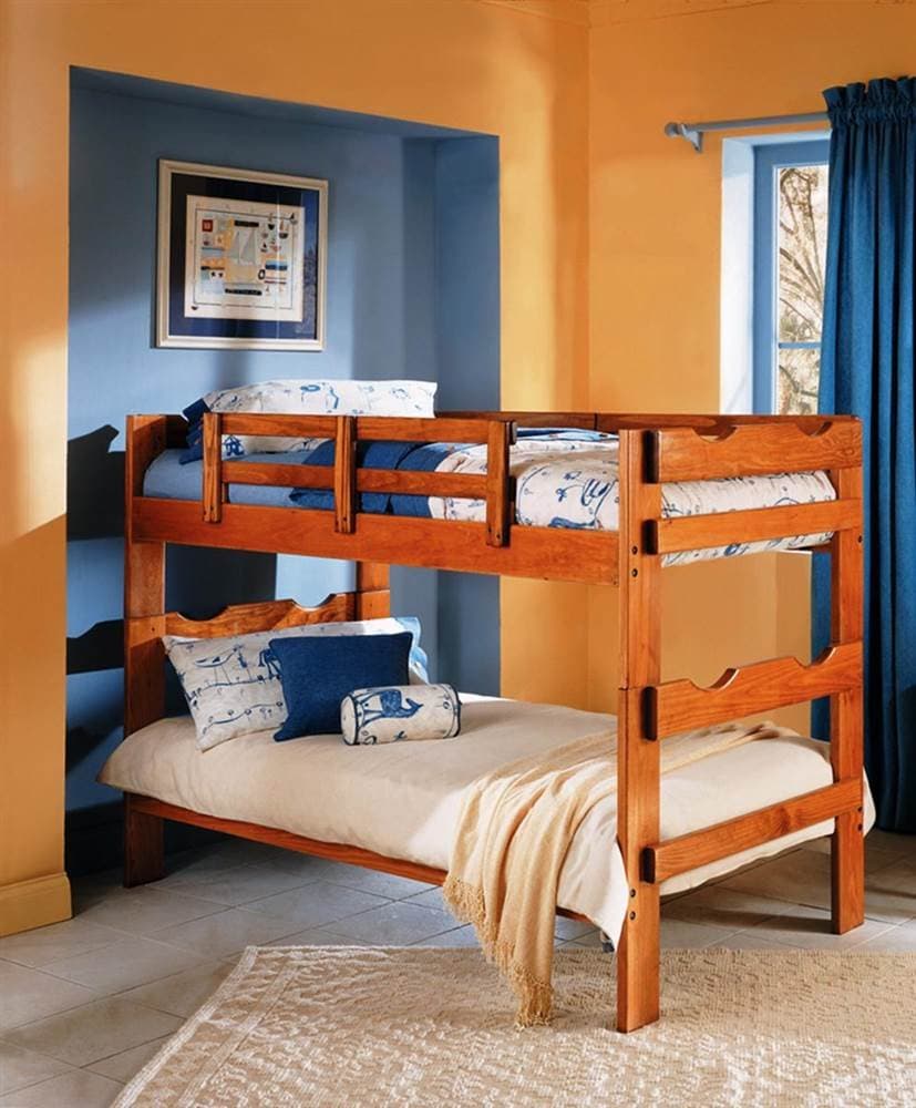 Chelsea Home Furniture Twin Over Twin Split Scalloped Bunk Bed, 56"H, Honey