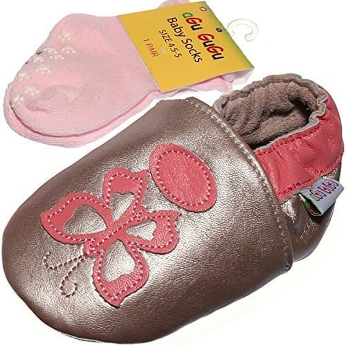 Butterfly Baby Girl Shoes with Matching Socks (6-12 Months, Silver)