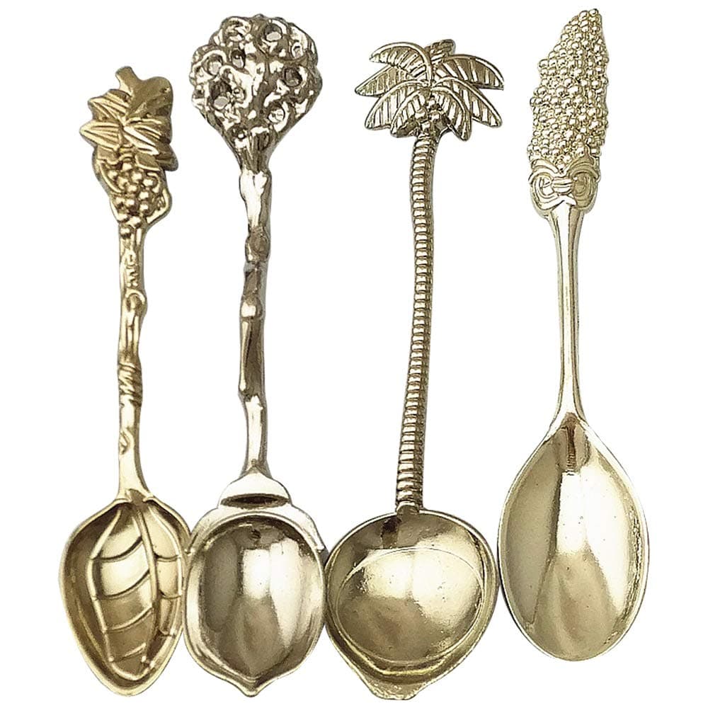 Pioneer Clan Smart Retro Coffee Scoops, Stirring Spoon, Milk Spoon, Soup Spoon,Tea Spoon 4/5pcs Sets (Silver-4pcs)