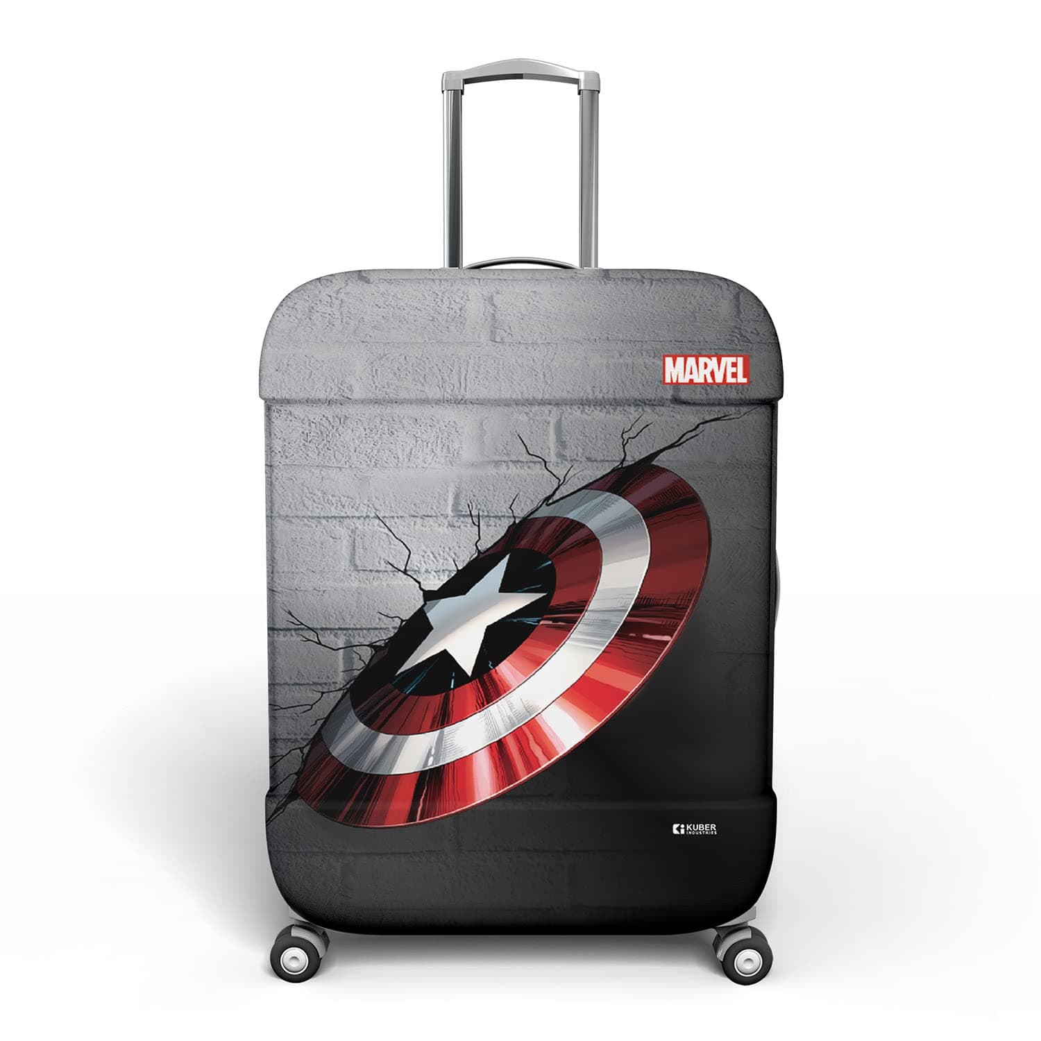 Kuber IndustriesMarvel Captain America Shield Luggage Cover | Polyester Travel Suitcase Cover | Washable | Stretchable Suitcase Protector | 22-26 Inch | Medium | Gray, Gray, 65x40x25 cm, Luggage