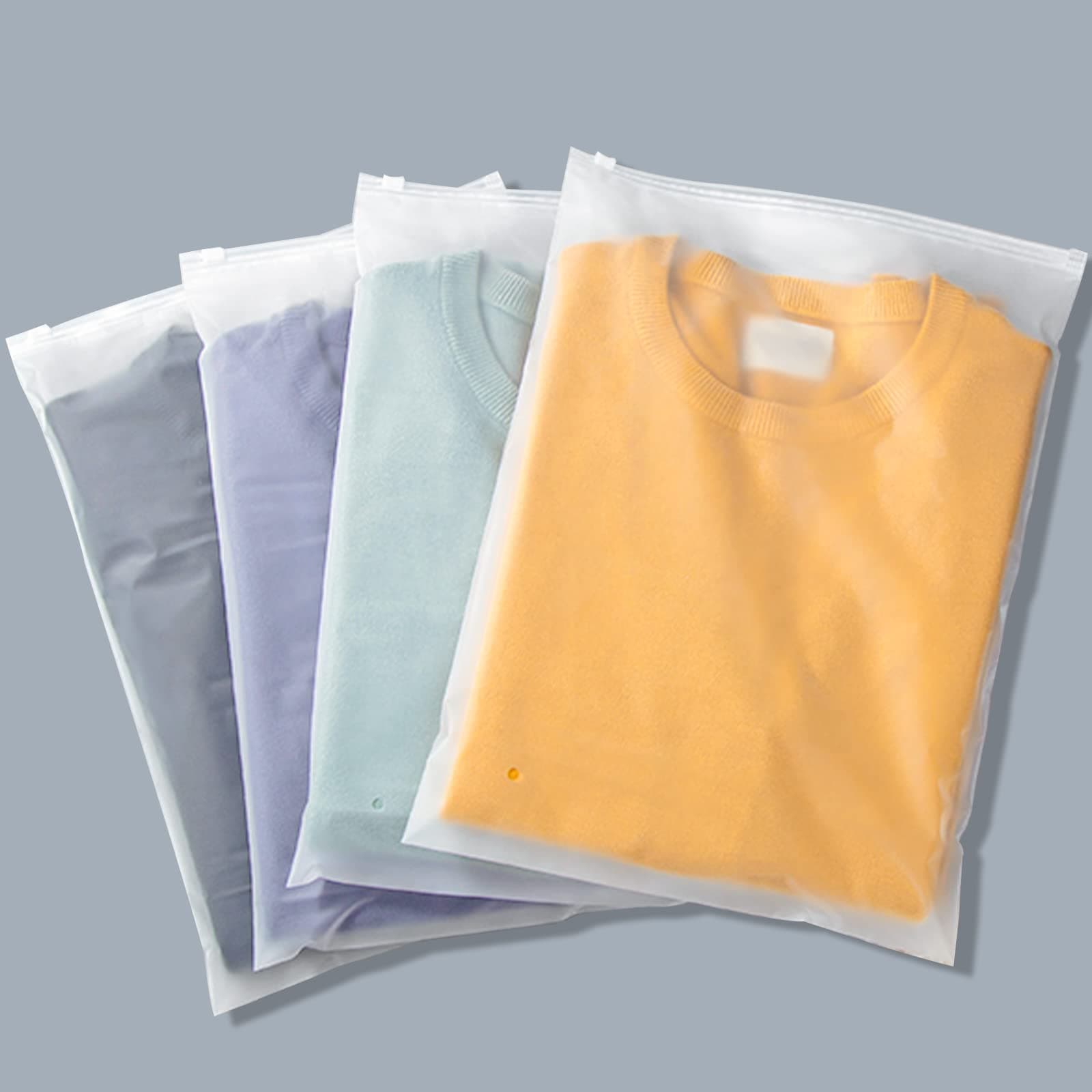 Poly T-Shirt Packaging Bags, 50PCS 12x14 Inch Clear Zipper Plastic for Clothes, Pants, Shirt, Sweaters, Resealable Apparel for Clothing Selling, Frosted Zip Lock, 3 Mil