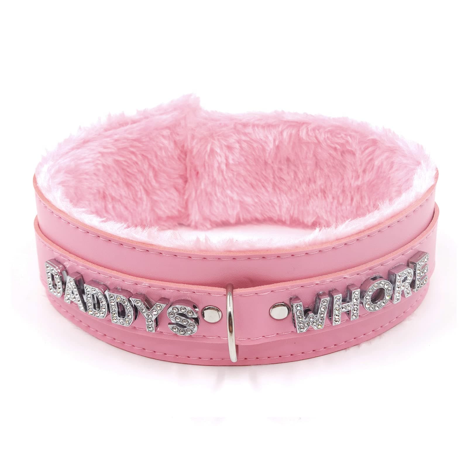 paloli Pink Choker Necklace for Women Leather Collar Fluffy Punk Leash Neck Choker Gothic Cosplay Sexy Jewelries