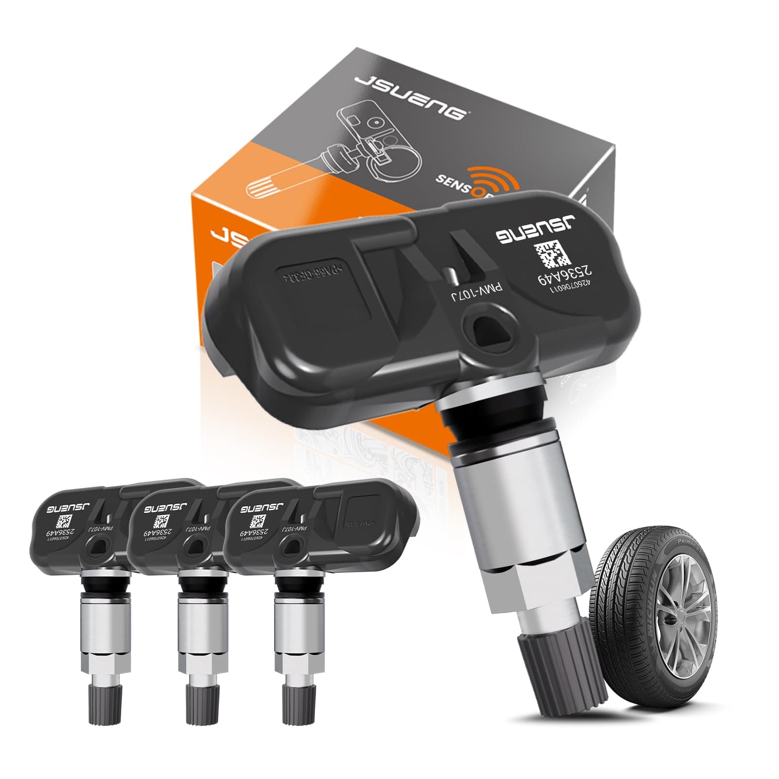 TPMS Sensor, Set of 4 Tire Pressure Monitoring System Sensor fit for Toyota Camry Rav4 Highlander Yaris Corolla Venza Solara, Lexus ES GS LX, Replaces PMV-107J 42607-33011 315MHZ