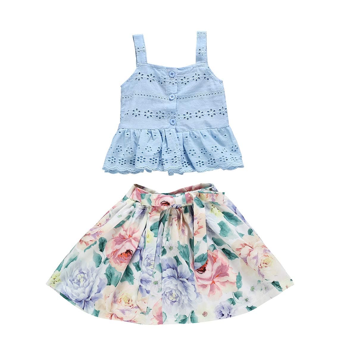 Toddler Kids Baby Girl Floral Outfit Lace Halter Tank Top+Boho Skirt Dress Set Summer Clothes