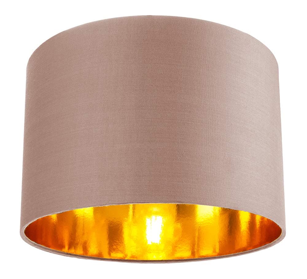 Contemporary and Chic Taupe Cotton 12" Table or Pendant Circular Drum Lamp Shade with Shiny Copper Inner - 60watt Maximum by Happy Homewares