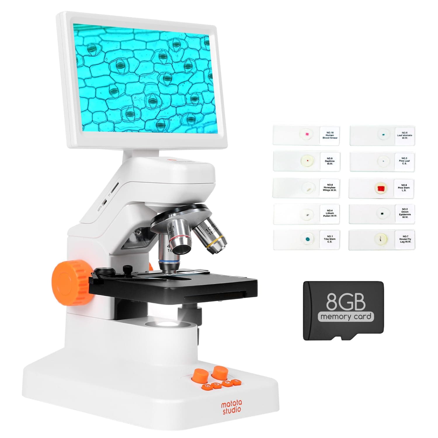 MT3-2 Biological Digital Microscope 40X-1200X with 7'' IPS Screen for Kids& Adults, Wireless Electron Microscope for Classroom Lab Home, HDMI & USB Professional Microscope Kit with 10 Slides