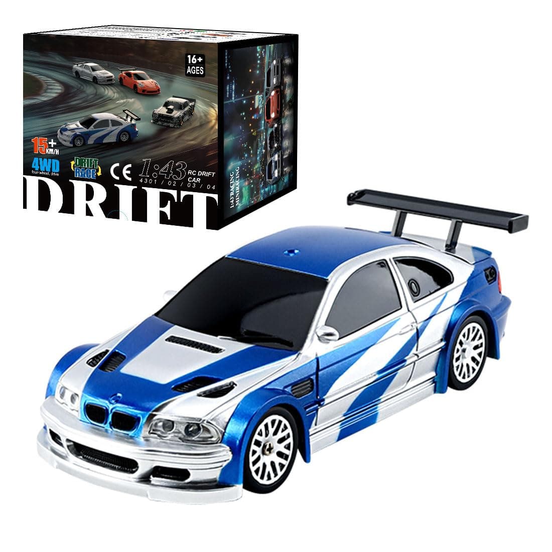Remote Control Sports Car, 1/43 Scale 2.4G Full Proportional RC Electric Mini Racing Drift Car Model with Lights Kit (RTR Version)