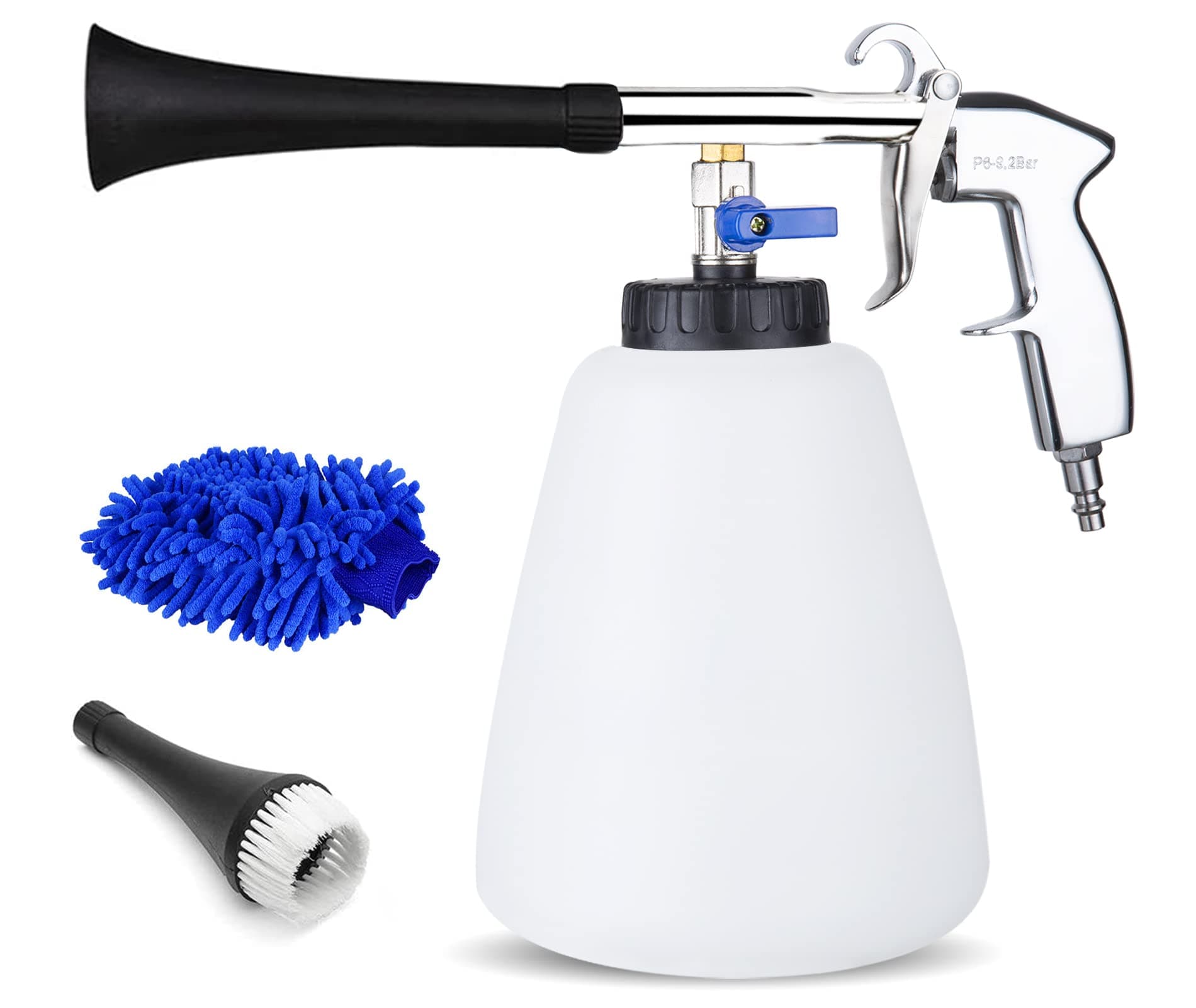 Buyplus High Pressure Turbo Cleaning Gun - Tornado Pro Car Interior Cleaner, Vehicle Seat Spray Tool Kit with Wash Brush Cloth, 1L Foam Bottle, for Air Compressor