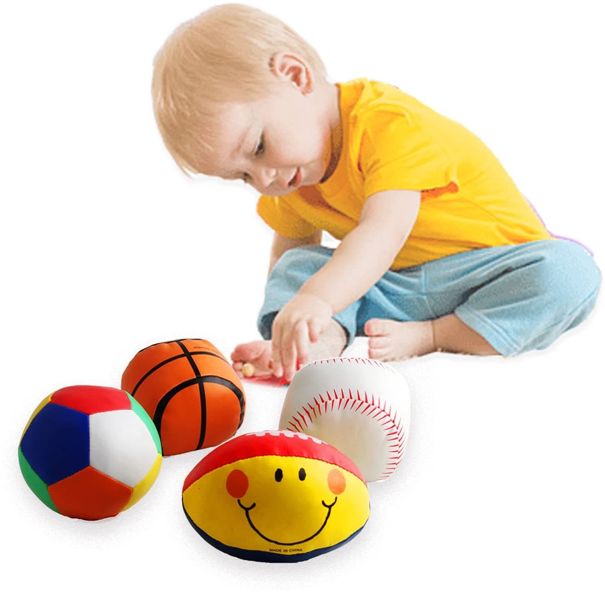 Coolbitz Soft balls for Kids Toddlers Sports Balls lightweight Cotton Emoji Ball Sport Activity Toy Squeeze Stress Relief Catch & Throw Ball Game Set of 6