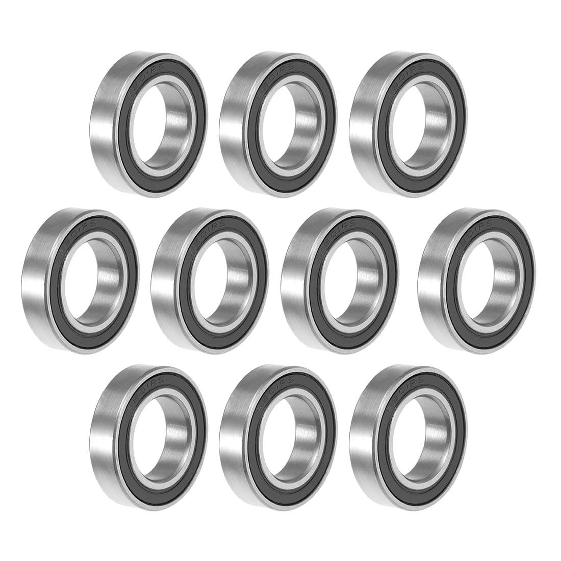 sourcing map 6801-2RS Deep Groove Ball Bearing 12x21x5mm Double Sealed ABEC-1 Bearings 10-Pack