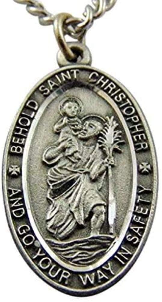 Westman Works St Christopher Pewter Medal on a Stainless Steel Chain with Holy Card Gift Boxed Set