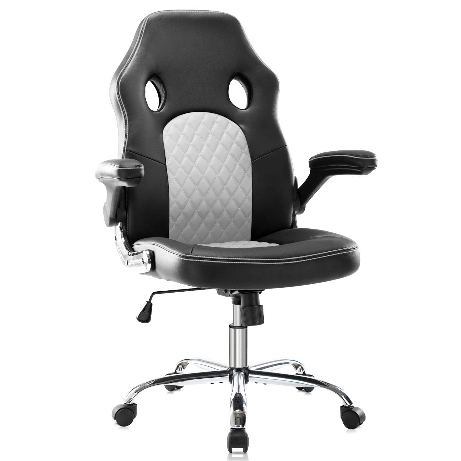Gaming Chair Ergonomic Office Chair PU Leather Computer Chair High Back Desk Chair Adjustable Swivel Task Chair with Lumbar Support/Adjustable Armrests, White