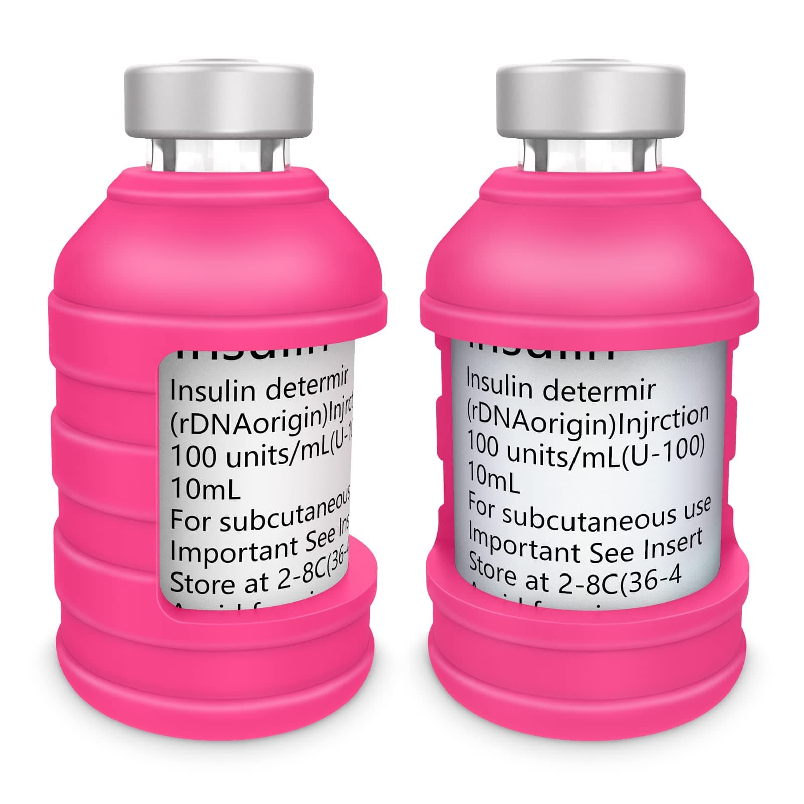 Insulin Via Bottle Protector Case for Diabetic, Silicone Protective Sleeve Holder for Most 10ML Insulin Vials, 2 Pack (Short Magenta)