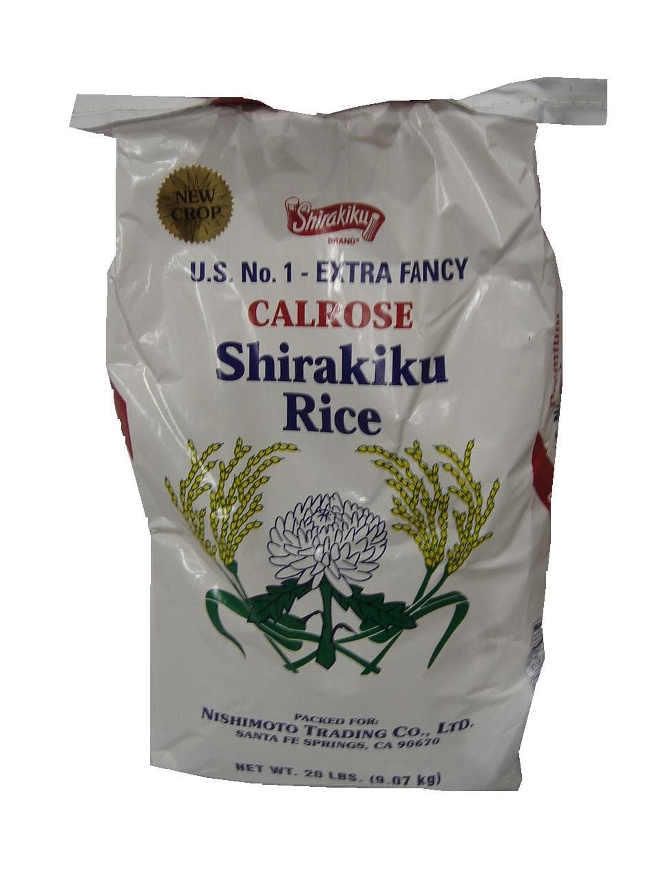 SHIRAKIKU Calrose Rice Medium Grain White Rice - Japanese Premium quality uncooked Milled Rice | Low Calories Perfect for Authentic Asian Cuisine 20 Pound, (Pack of 1)