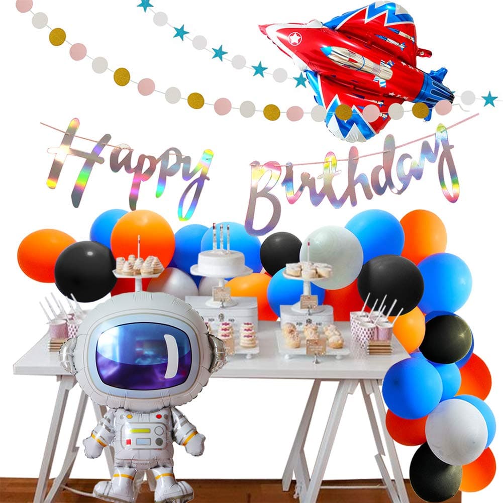 Outer Space Birthday Party Decorations 35 in Rocket Balloons Space Shuttle Happy Birthday Banner Glitter Silver Blue Orange Latex Balloons Garland Streamer Backdrop