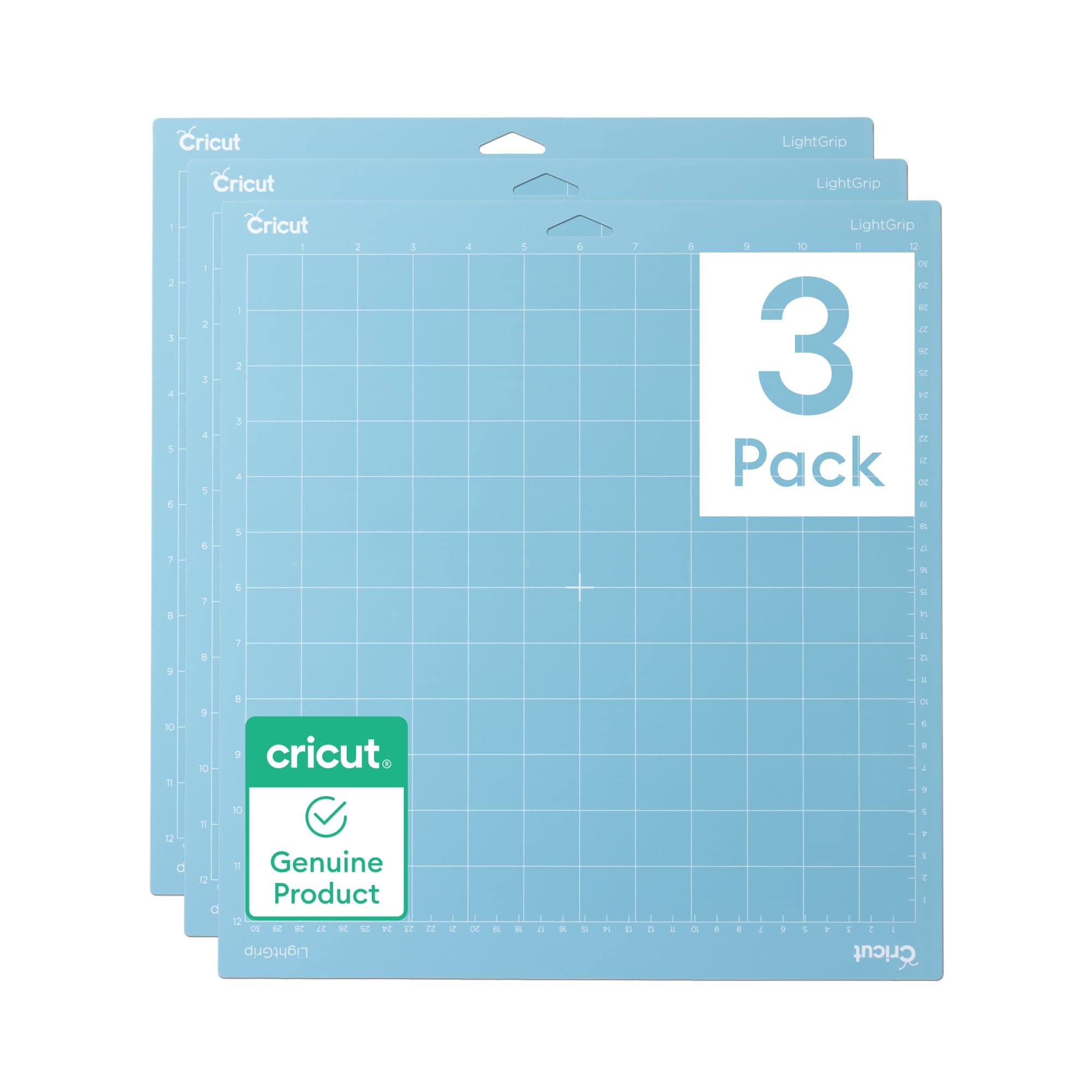Cricut LightGrip Cutting Mats 12in x 12in, Reusable Cutting Mats for Crafts with Protective Film, Use with Printer Paper, Vellum, Light Cardstock & More for Explore & Maker (3 Count)
