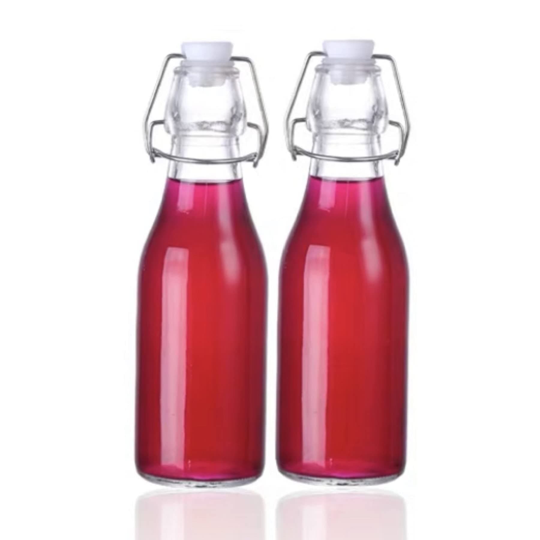 OLWICK® 2 Pcs Clear Traditional Vintage Style Glass Bottles 250 ML Swing Top Bottles - Ideal for Domestic or Commercial Use - Fill with Water, Wine, Liquor, Oil, Beer,Juice (Round)