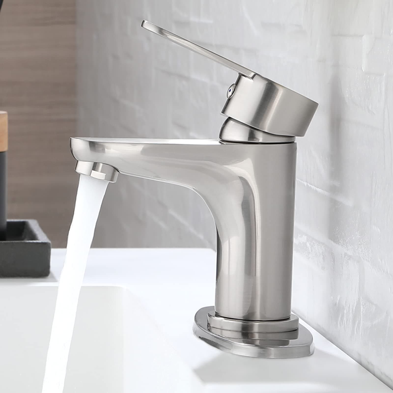 Brushed Nickel Bathroom Faucet Easy DIY with Optional Deck Plate 4 Inch Centerset Bathroom Sink Faucet Presents A Cleaner Look to Bathroom, RV, Farmhouse