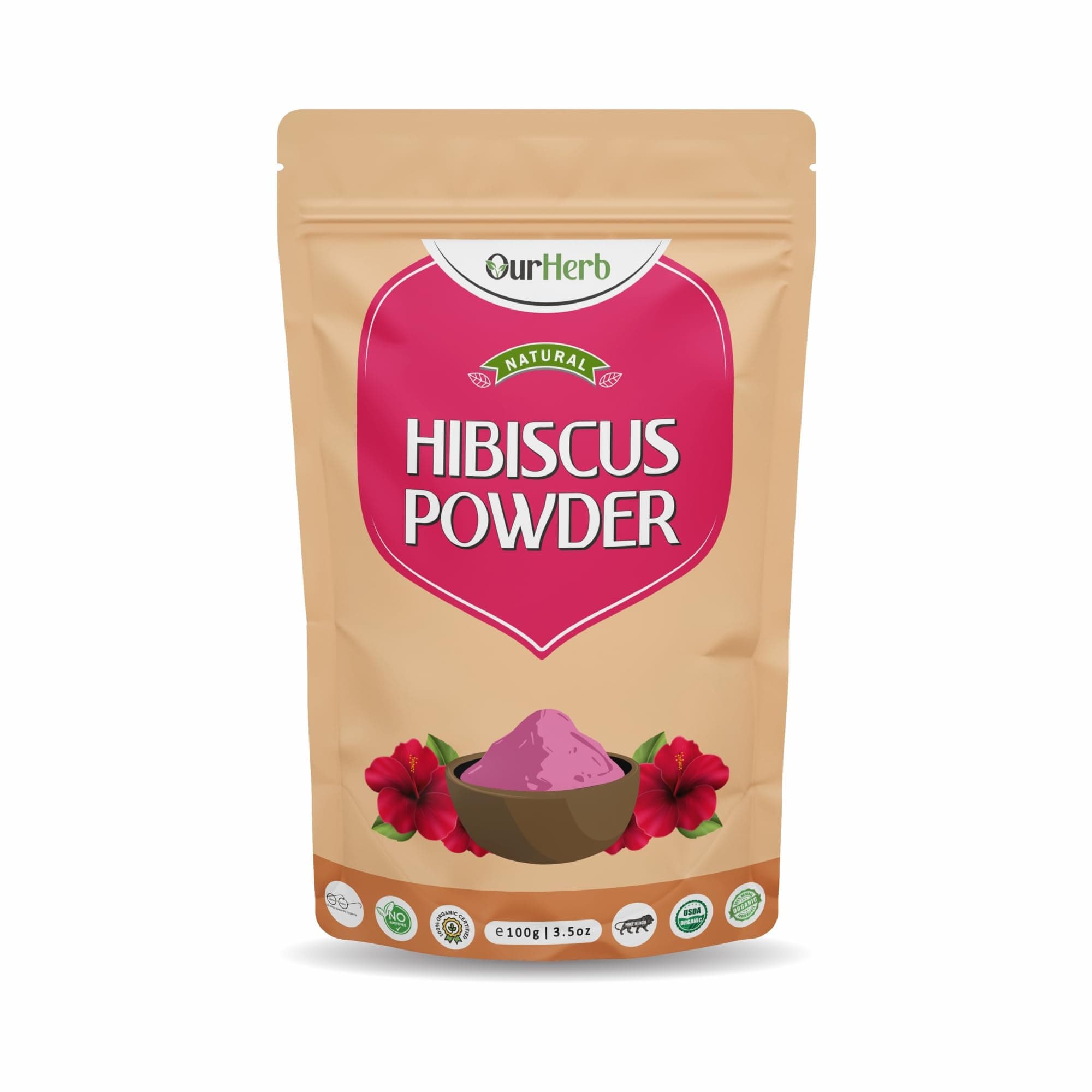 Organic Hibiscus Flower Powder for Face Pack and Hair Mask, Natural Pure Hibiscus Rosa-Sinensis Hair & Skin Care, Gudhal Ka Phool Powder For Dull Hair & Dry Scalp -100g